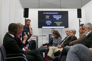 Panel discussion by Riina Jalonene and Chris Kettle at the Global Landscapes Forum on Why Diversity and Why Now - Seeding resilient restoration. Credit: Bioversity International/M.Franic