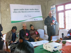 Farmers display collected  rare varieties of local beans, soybean and other crop seeds, at Seed Handover Event, Nepal. Credit: Bioversity International/D. Gauchan