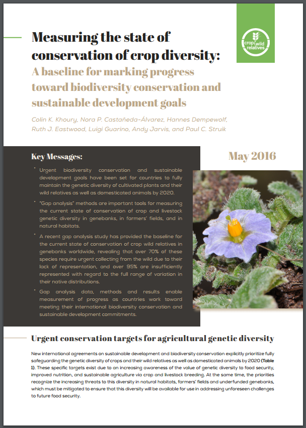 Measuring the state of conservation of crop diversity: A baseline for marking progress toward biodiversity conservation and sustainable development goals