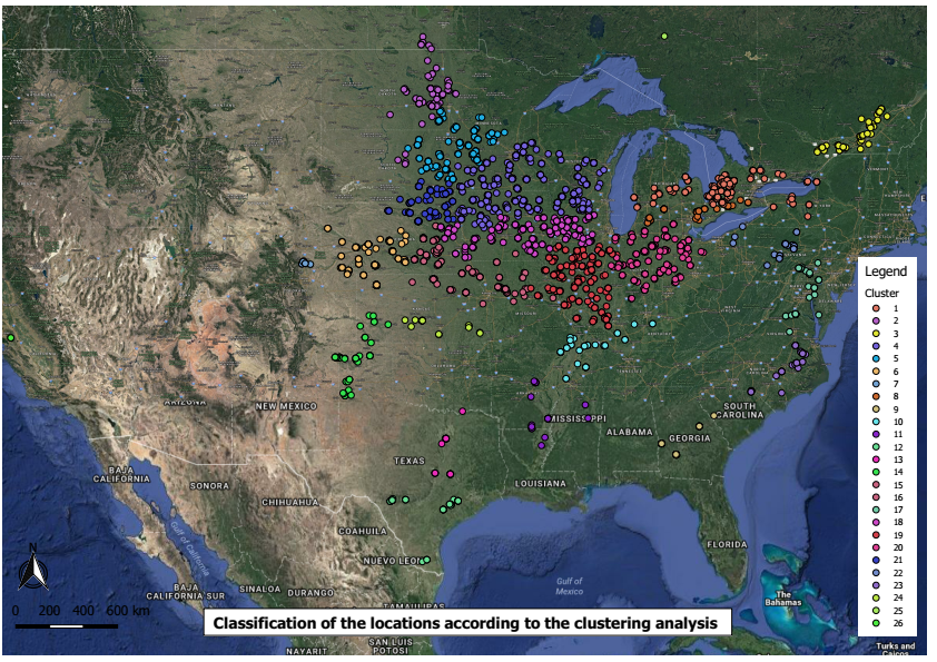 Classification of the locations according to the clustering analysis Classification of the locations according to the clustering analysis